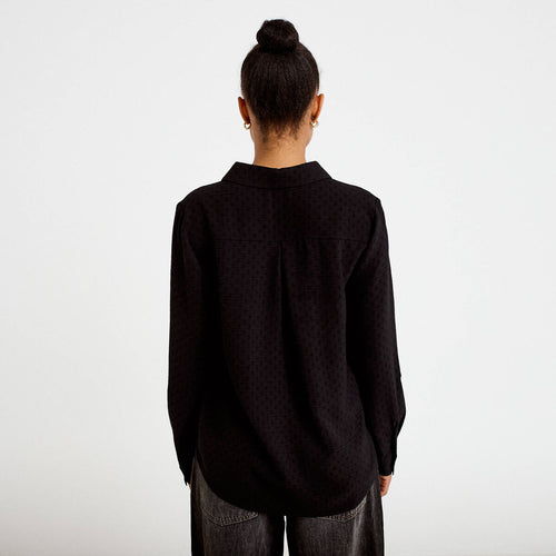 Blouse droite manches longues noir femme