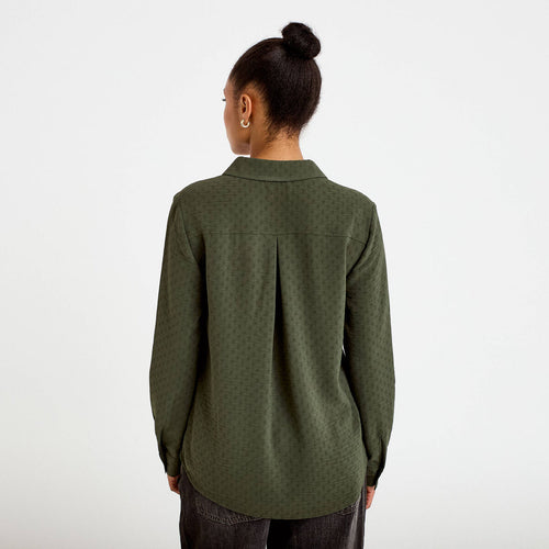 Blouse droite manches longues vert kaki femme