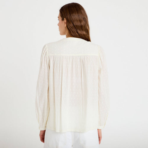 Blouse droite col rond manches longues ecru femme