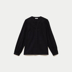 Blouse droite col rond manches longues noir femme