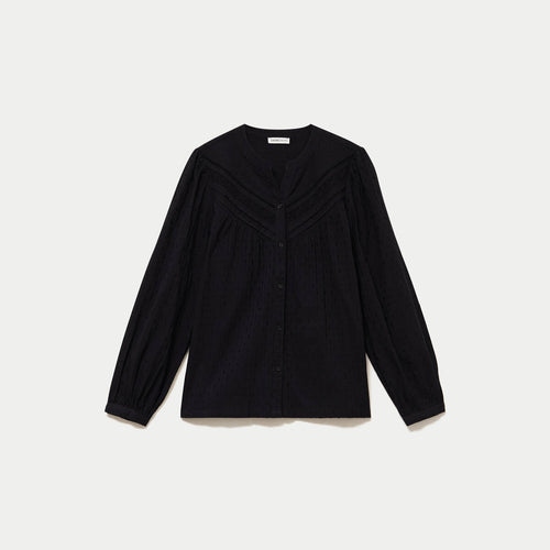 Blouse droite col rond manches longues noir femme