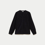 Blouse droite col rond manches longues noir femme