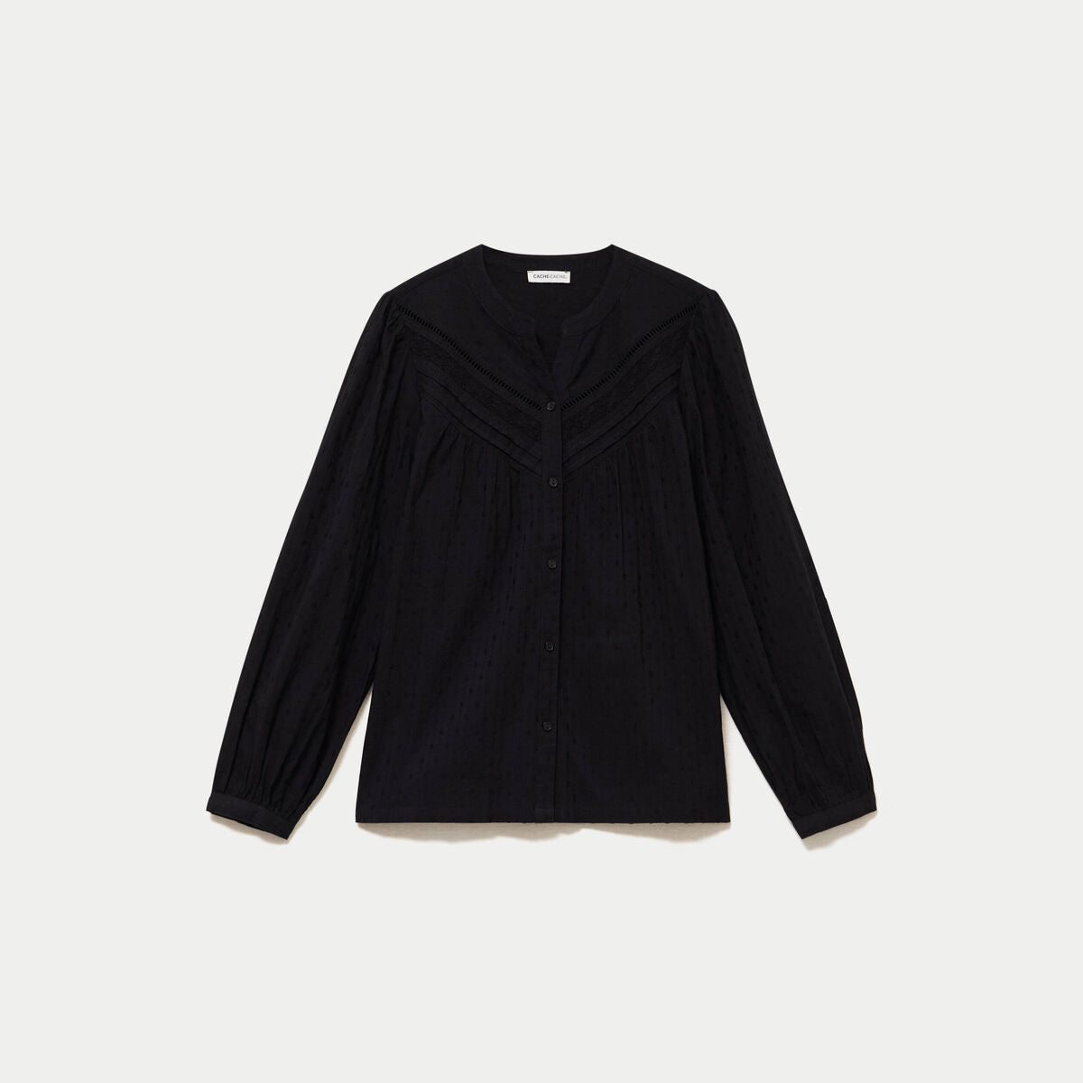Blouse droite col rond manches longues noir femme
