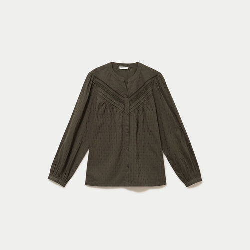 Blouse droite col rond manches longues vert kaki femme