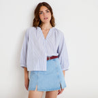 Blouse col v manches 3/4 bleu ciel femme