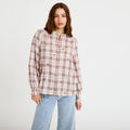 Blouse ample col montant manches longues beige femme