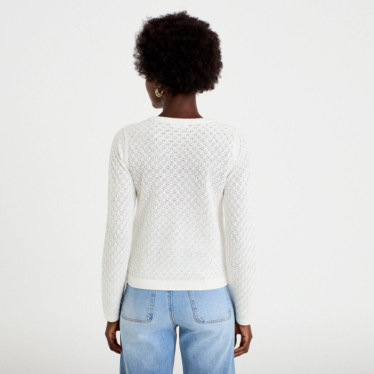Gilet ajouré manches longues dentelle ecru femme