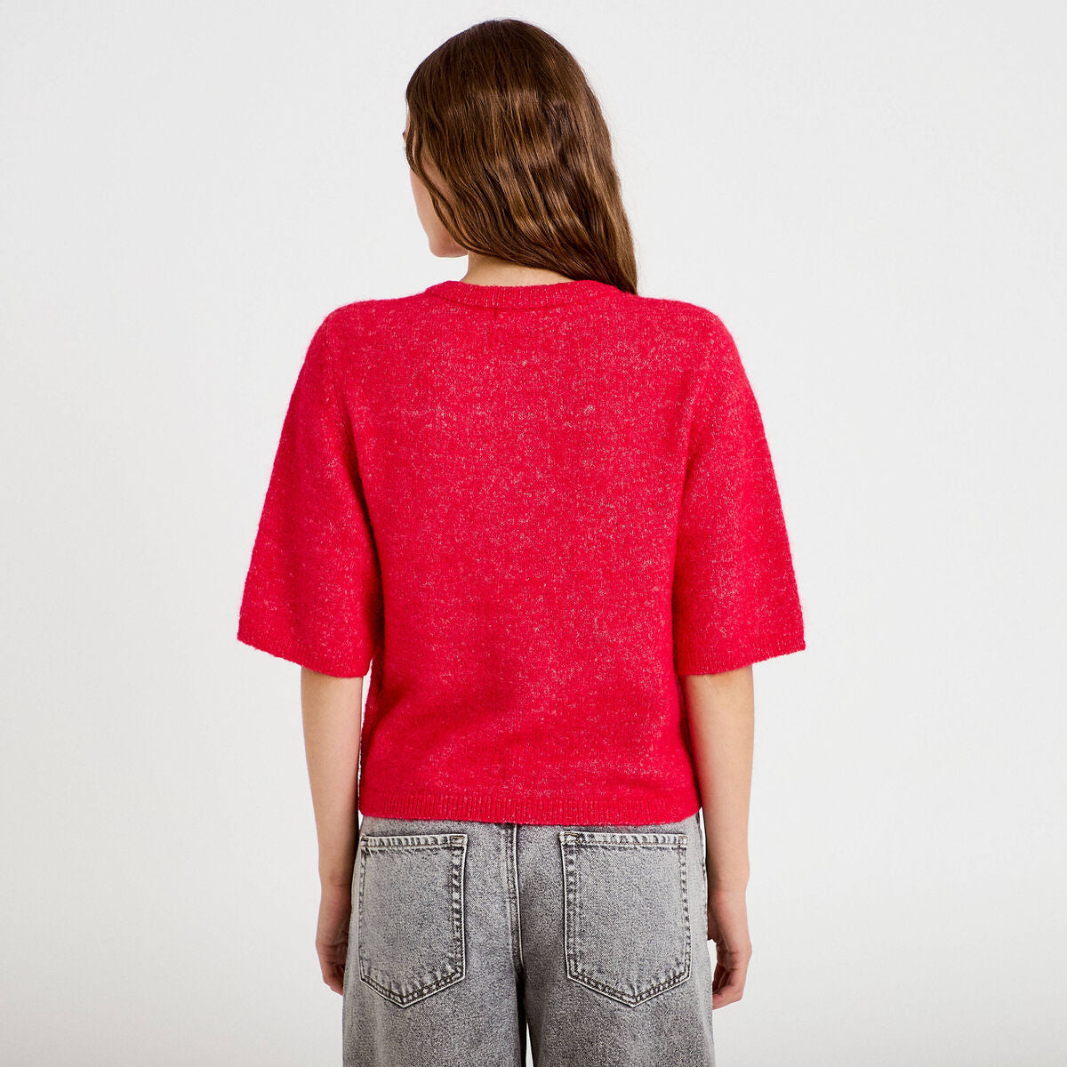 Gilet duveteux manches 3/4 rouge femme