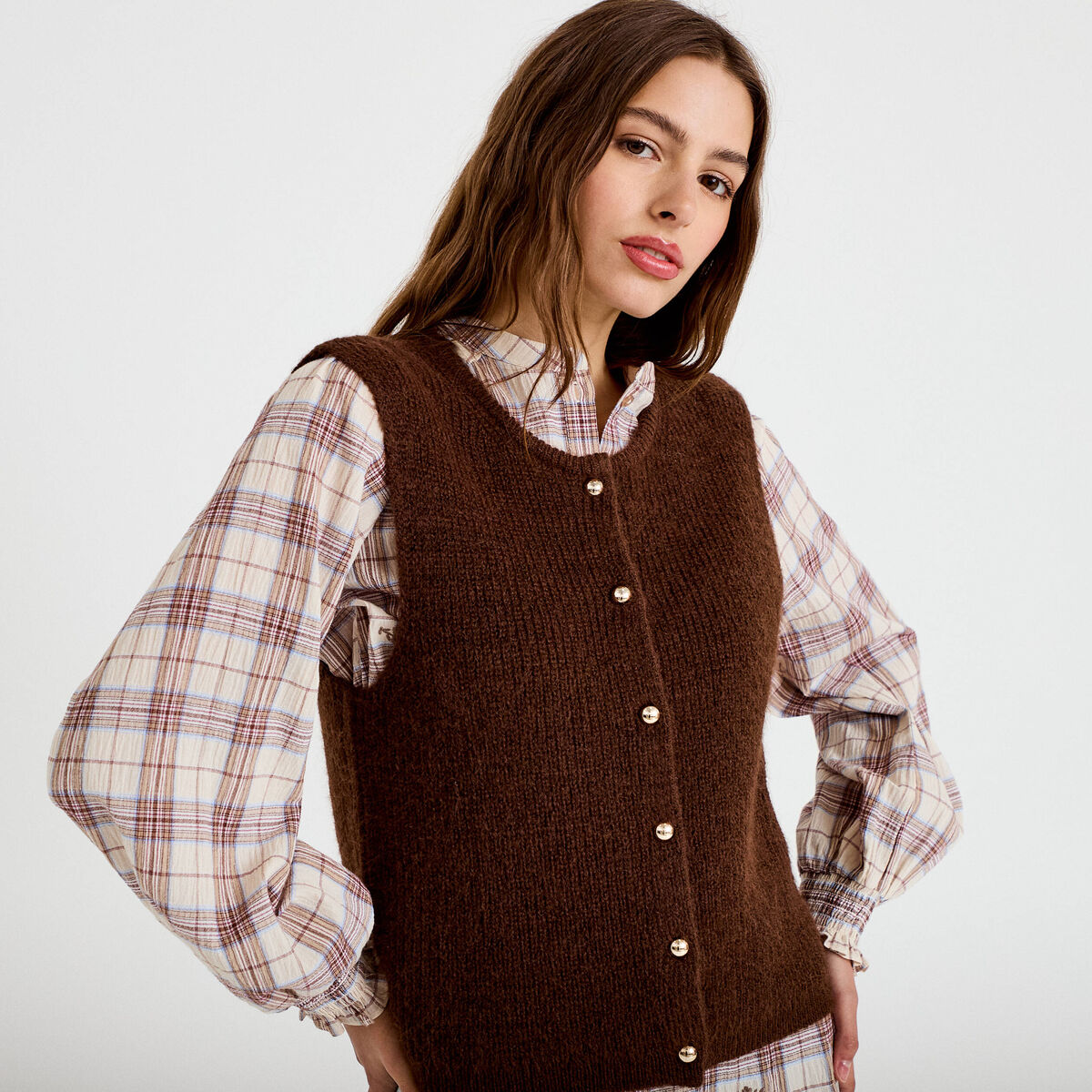 Gilet sans manches marron foncé femme