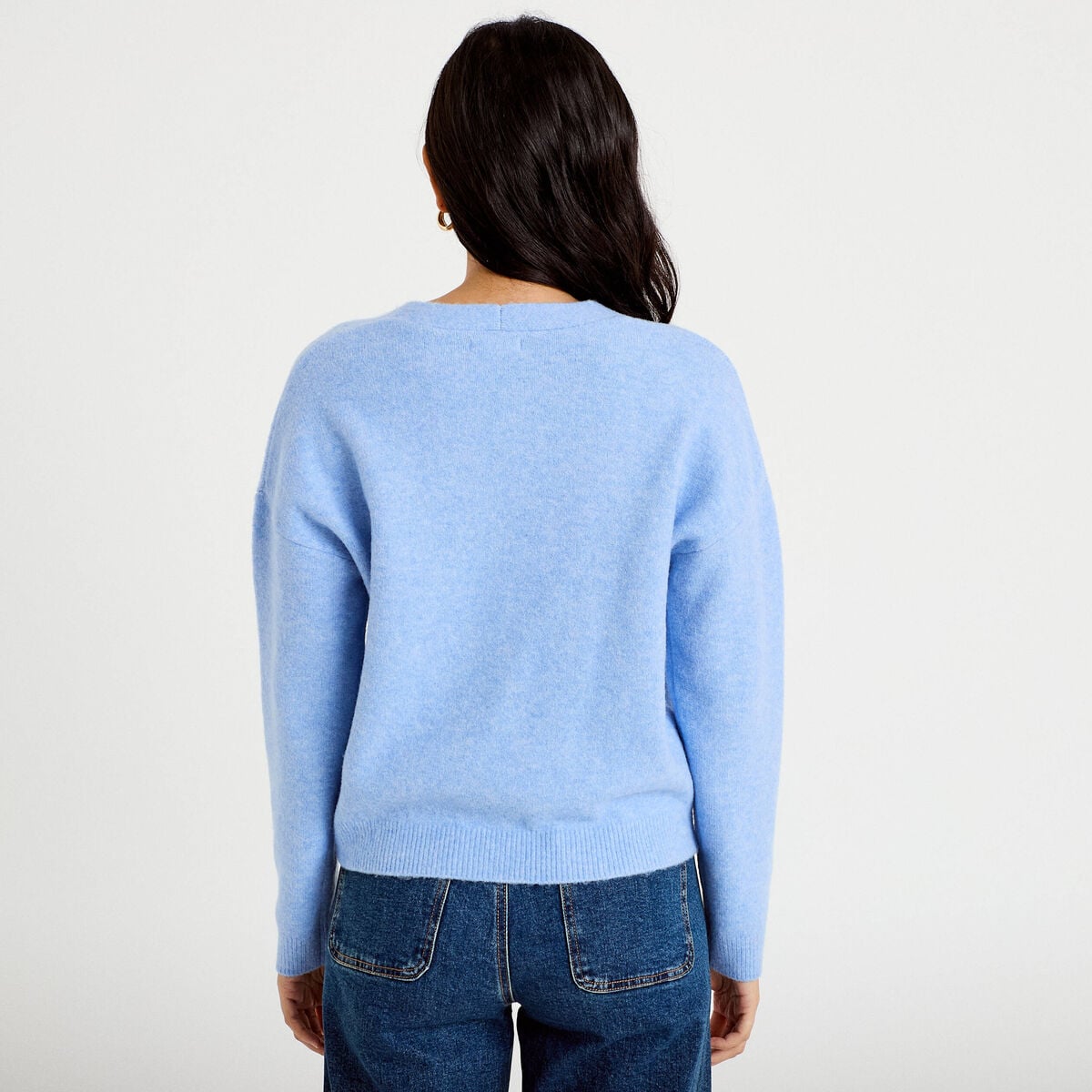 Gilet manches longues fleurs brodées bleu ciel femme