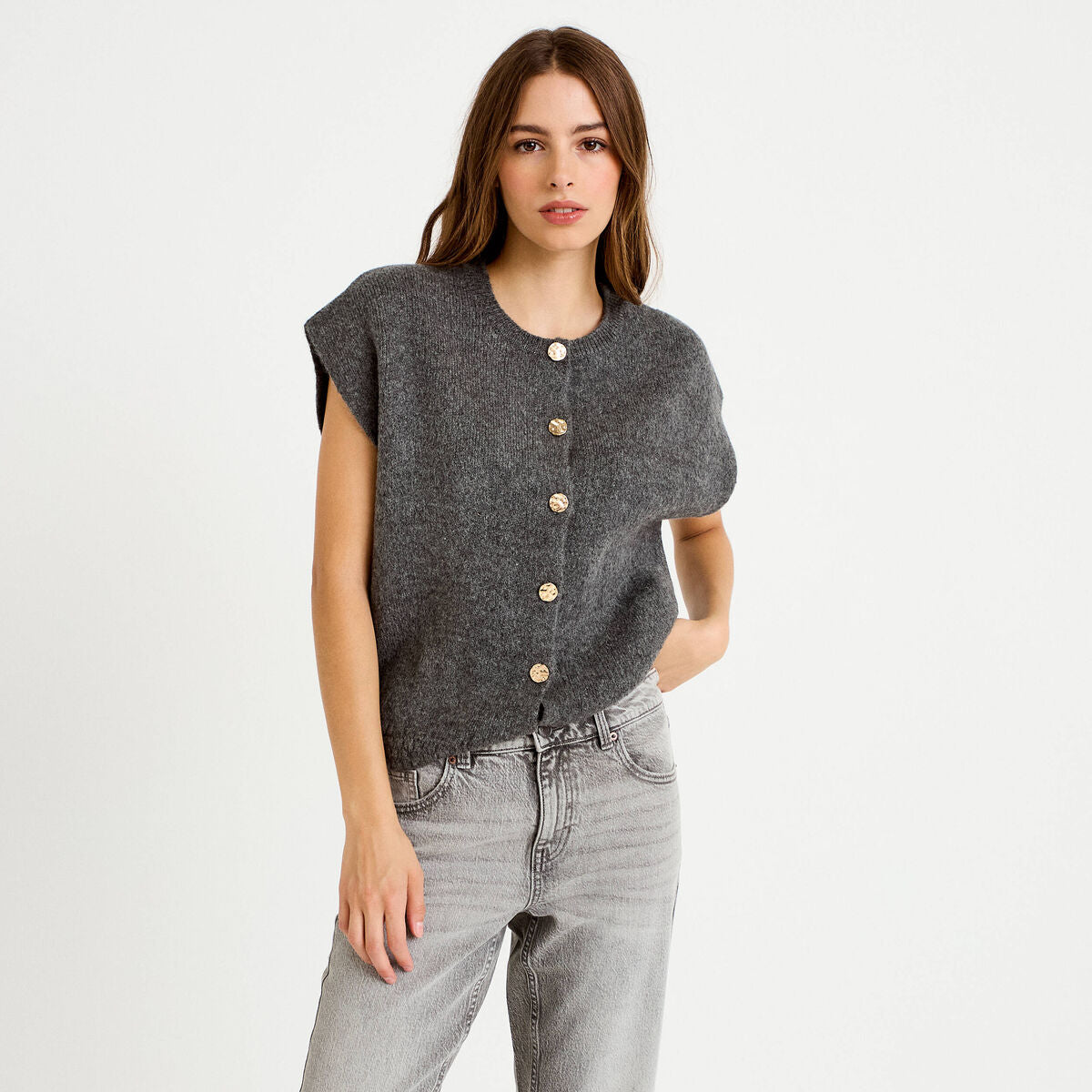 Gilet ample sans manches gris foncé femme