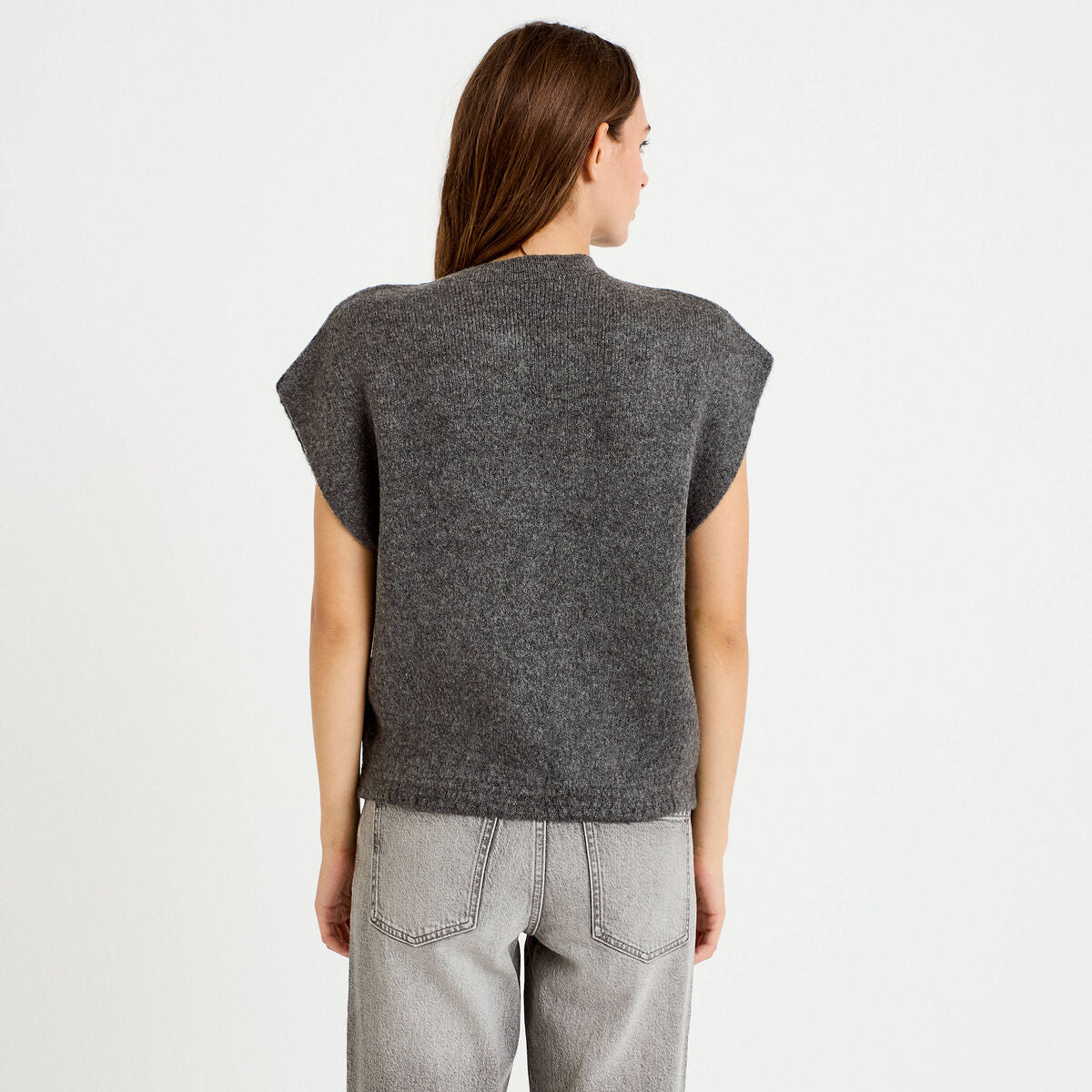 Gilet ample sans manches gris foncé femme