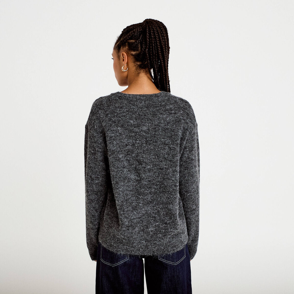 Gilet ample manches longues gris foncé femme