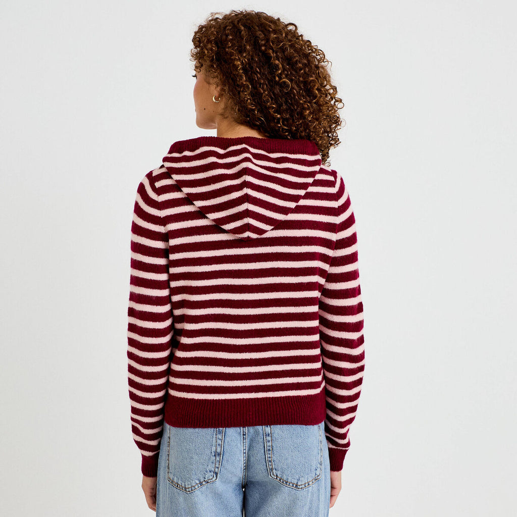 Gilet à capuche manches longues bordeaux femme