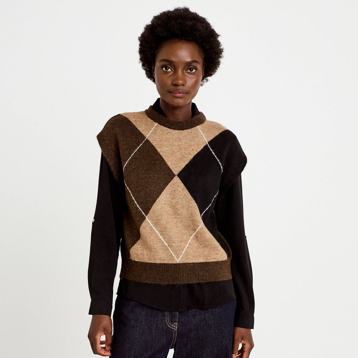 Pull sans manches beige femme