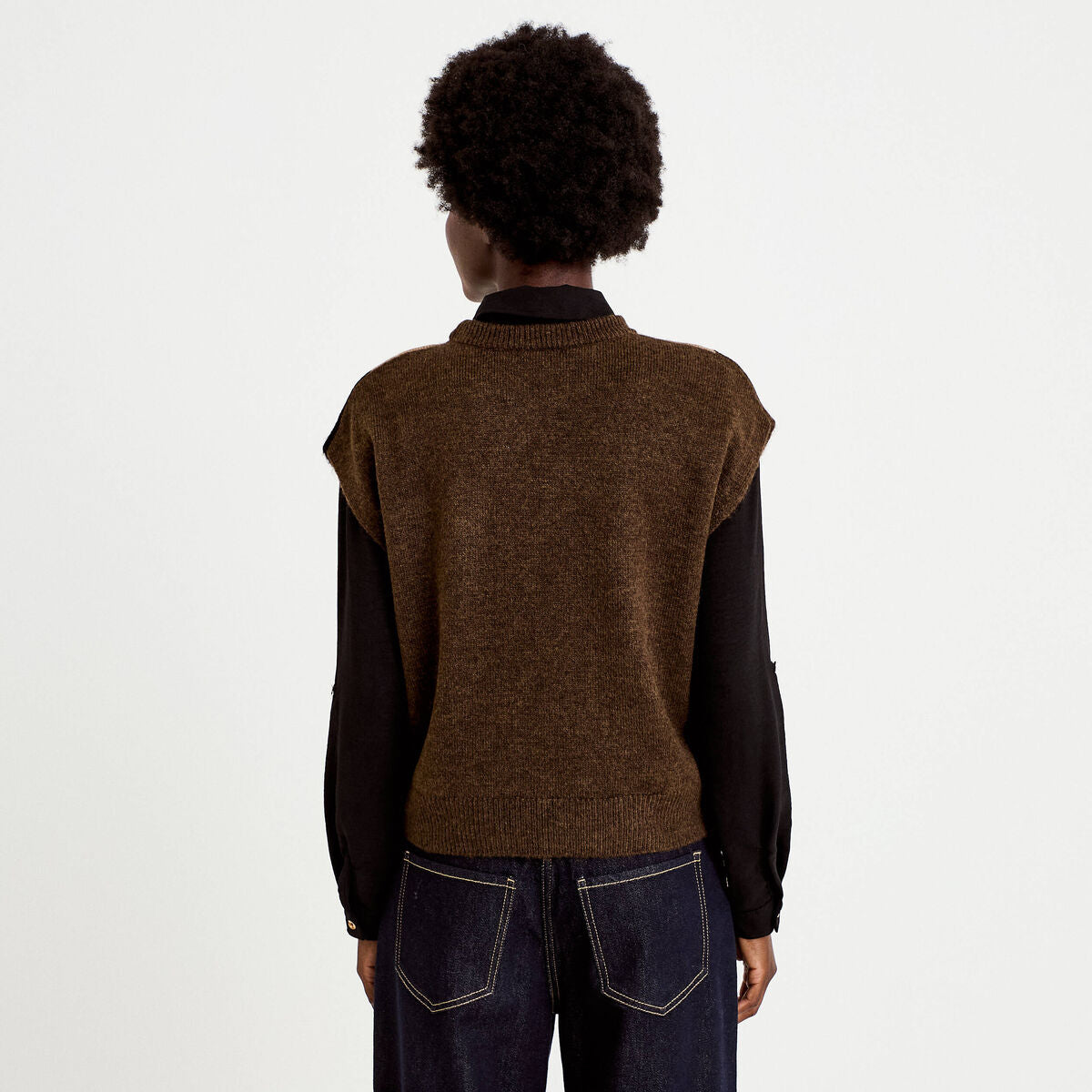 Pull sans manches beige femme