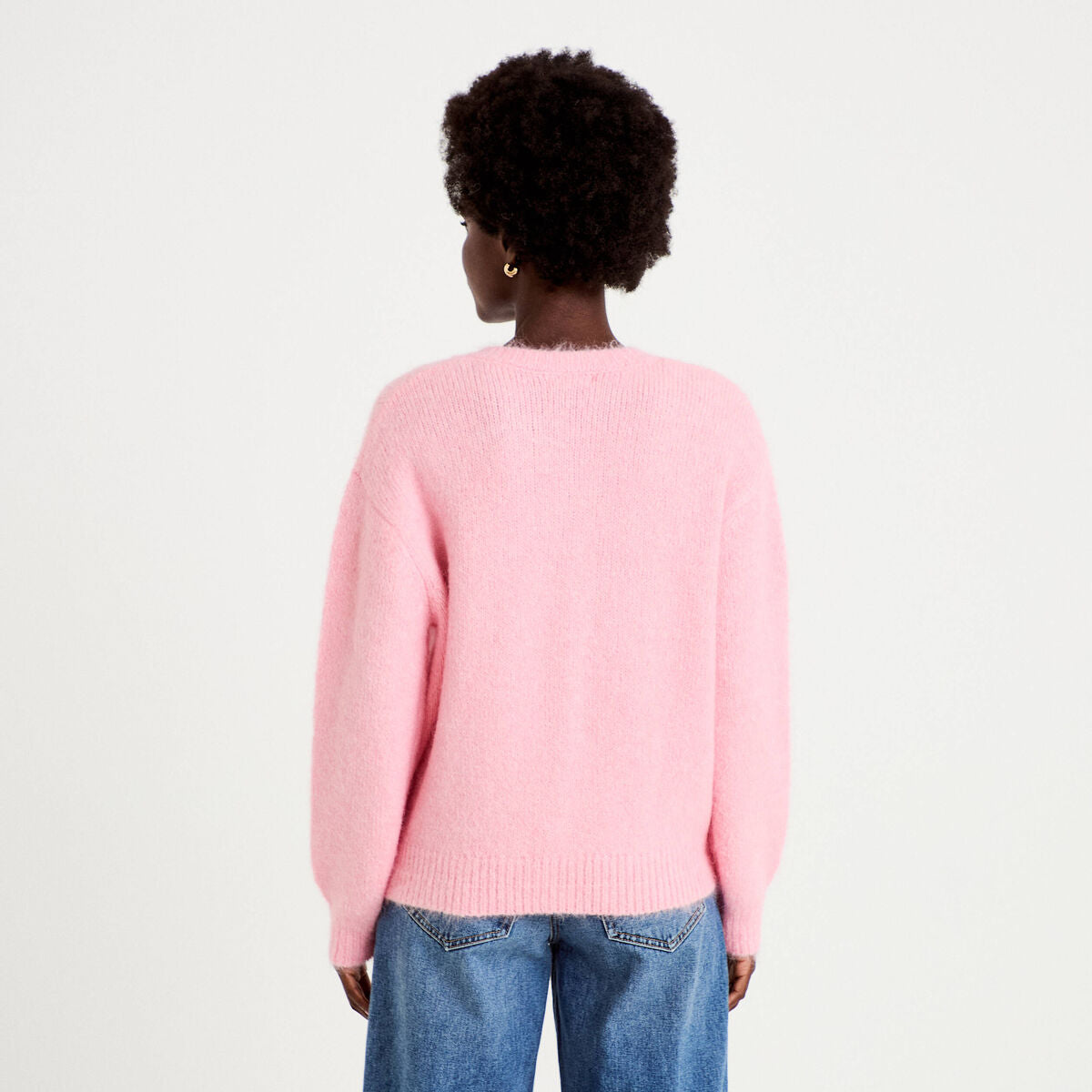 Gilet ample col rond manches longues rose femme