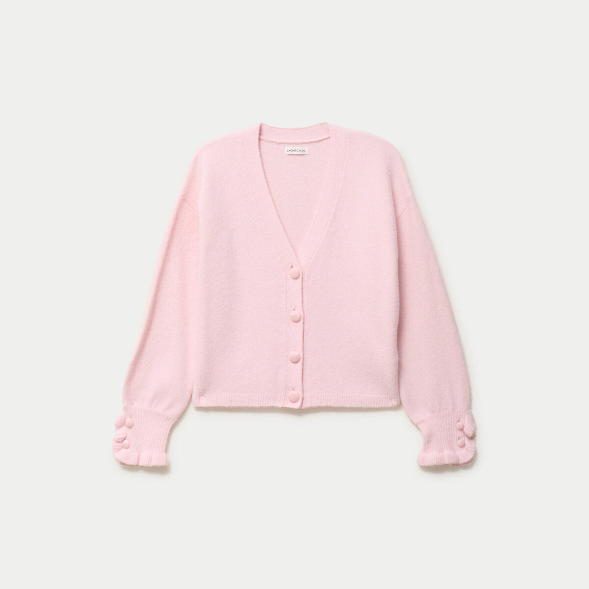 Pull col v manches longues rose clair femme