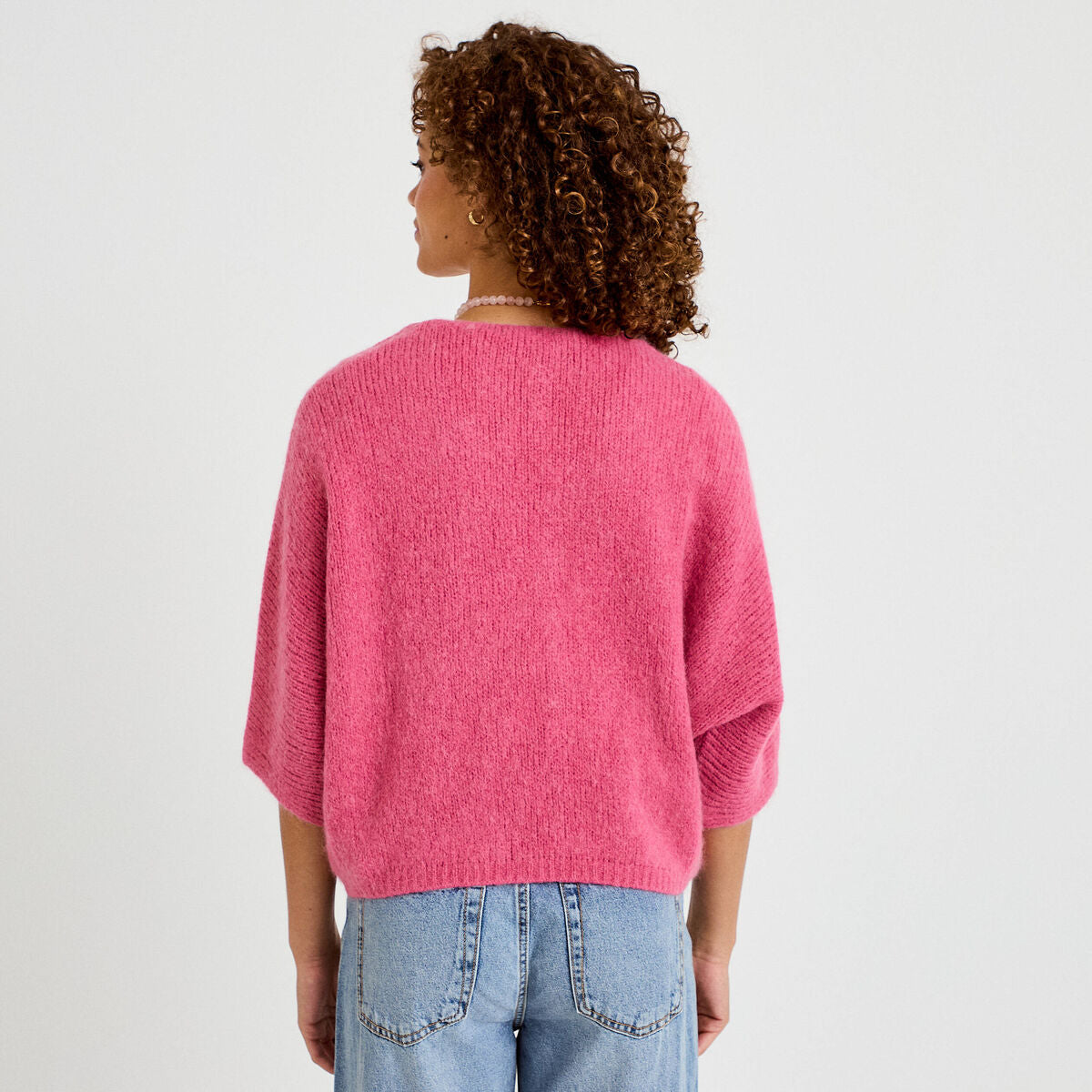Gilet ample col v manches 3/4 vieux rose femme