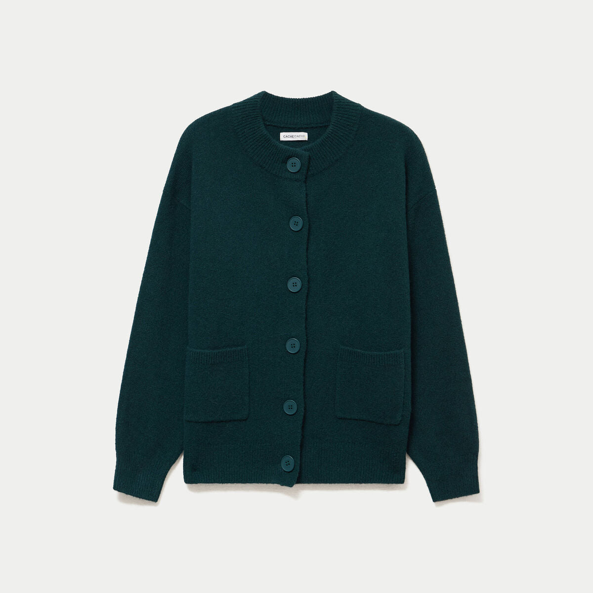 Gilet ample col rond manches longues vert foncé femme