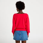 Pull ample manches longues fin rouge femme