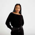 Pull oversize col bateau manches longues noir femme