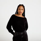 Pull oversize col bateau manches longues noir femme