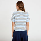 Polo manches courtes col chemise bleu femme