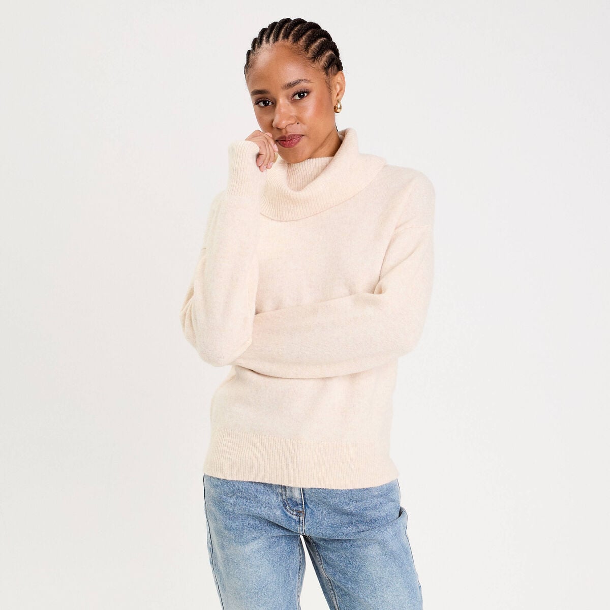 Pull avec col roulé ecru femme