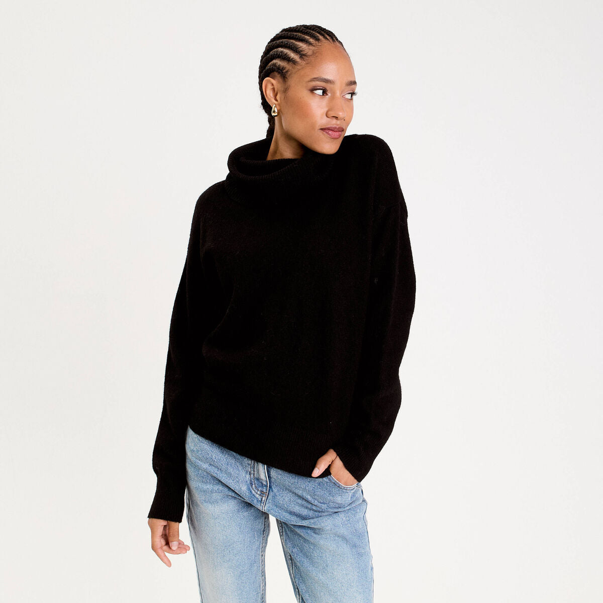 Pull avec col roulé noir femme