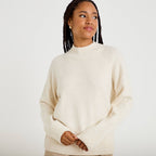 Pull col montant manches longues ecru femme