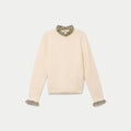 Pull col chemise manches longues sable femme