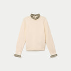 Pull col chemise manches longues sable femme