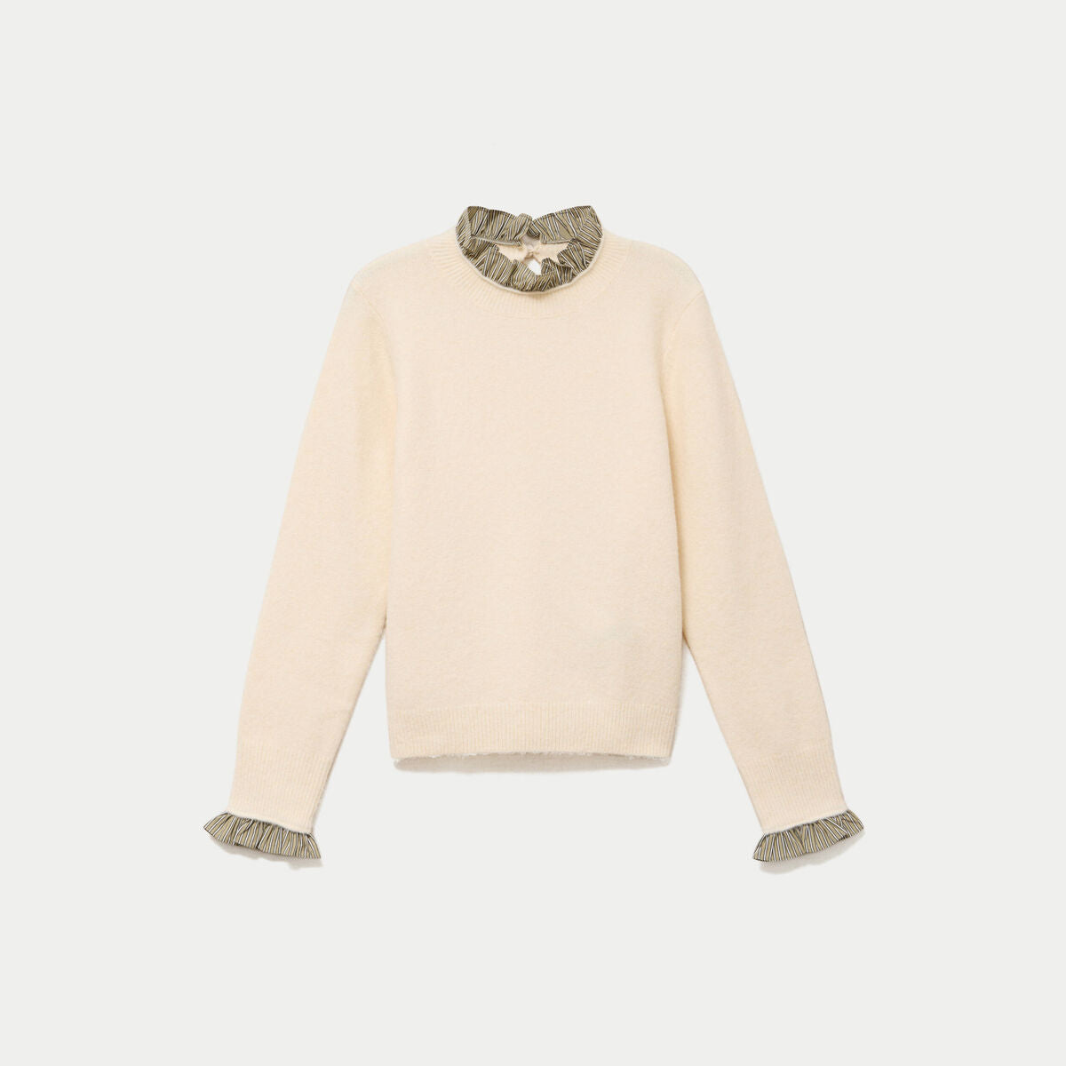 Pull col chemise manches longues sable femme