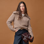 Pull col camionneur manches longues beige femme