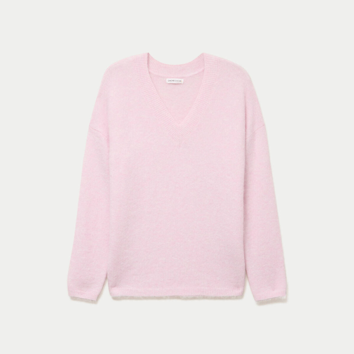 Pull col v manches longues rose clair femme