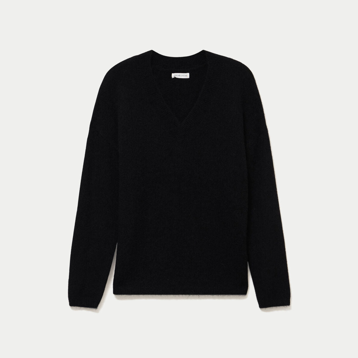 Pull col v manches longues noir femme