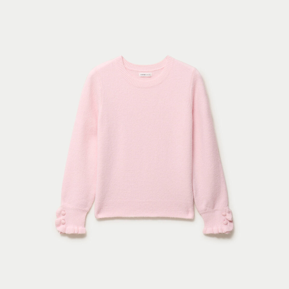 Pull col rond manches longues rose clair femme
