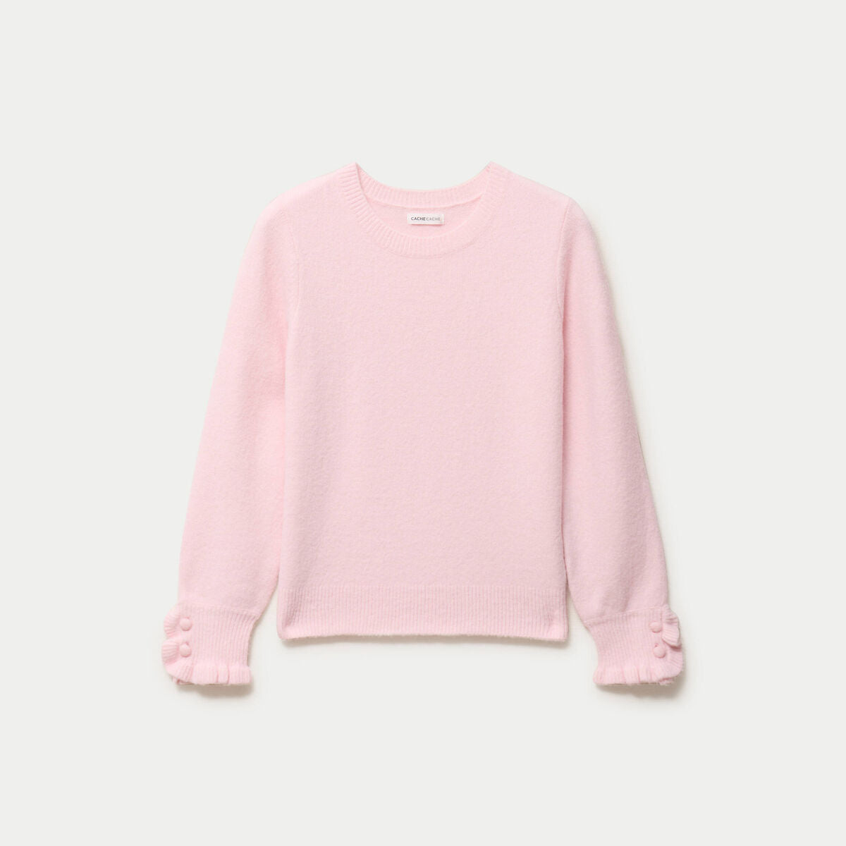 Pull col rond manches longues rose clair femme