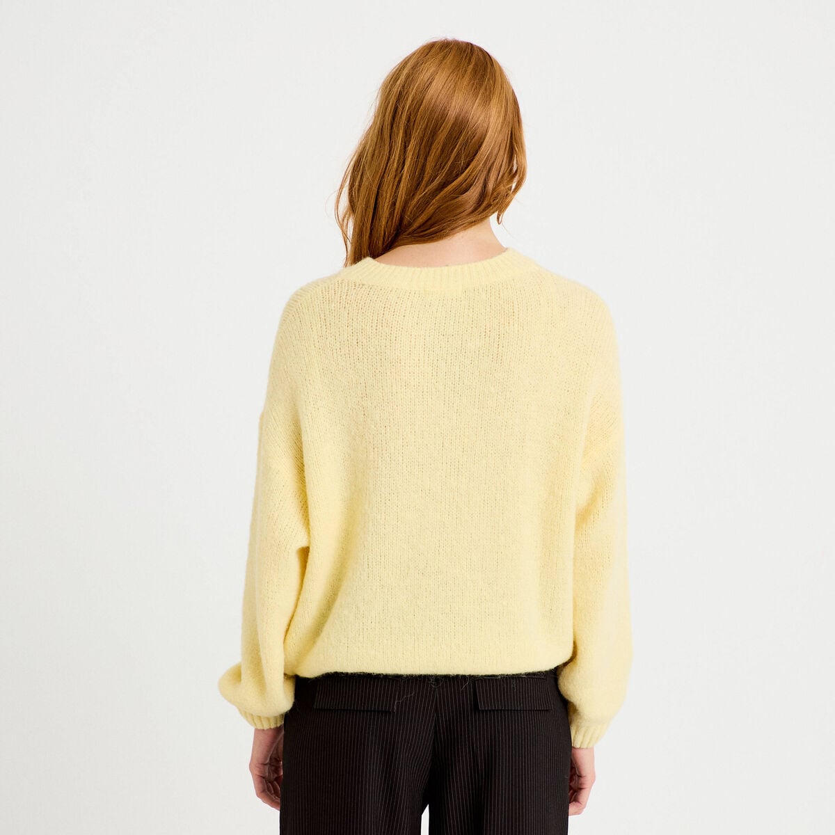 Pull manches longues jaune pastel femme