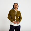 Gilet manches longues brodé noeuds vert olive femme