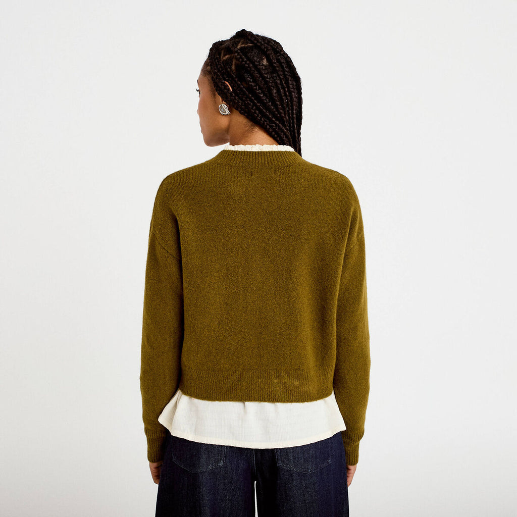 Gilet manches longues brodé noeuds vert olive femme