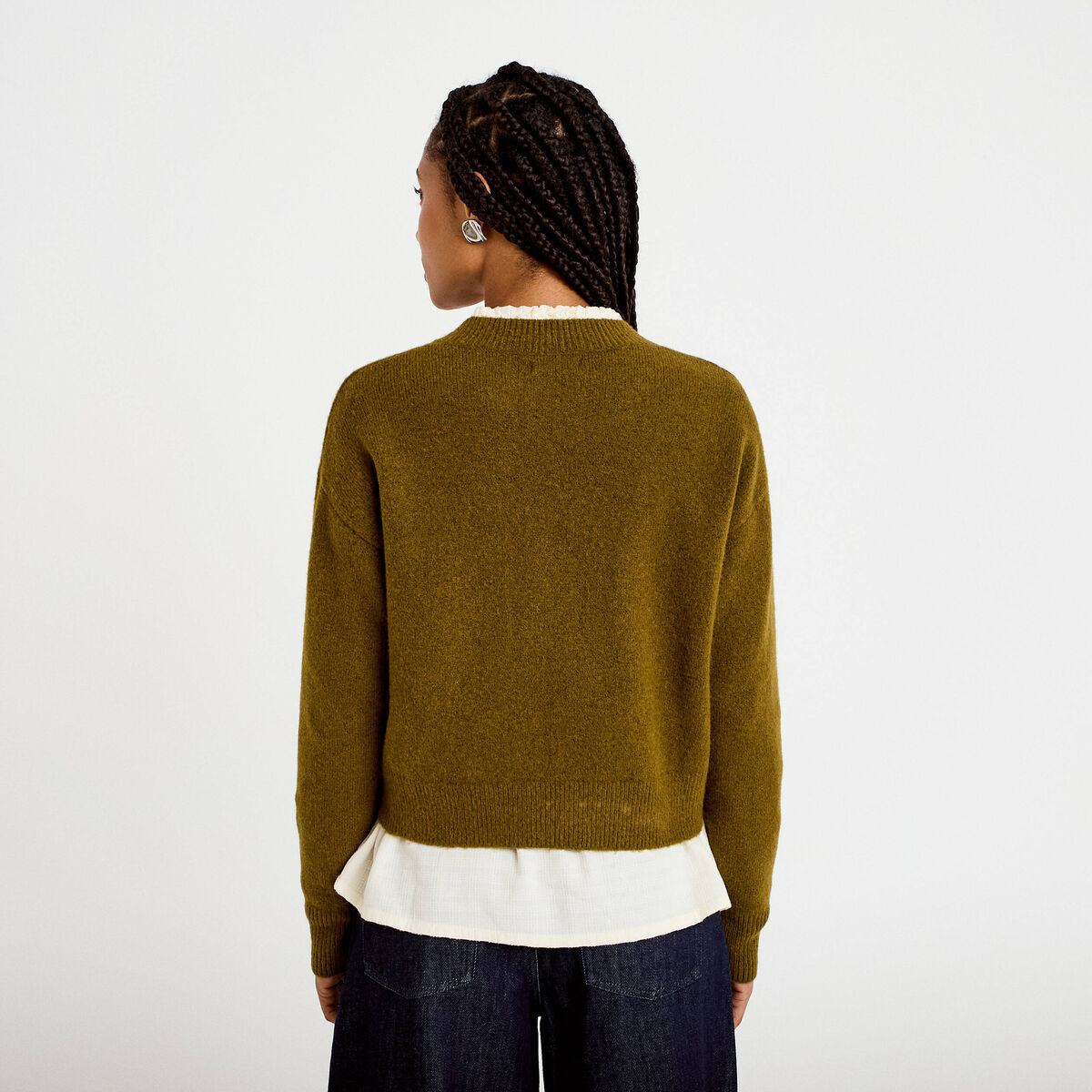 Gilet manches longues brodé noeuds vert olive femme