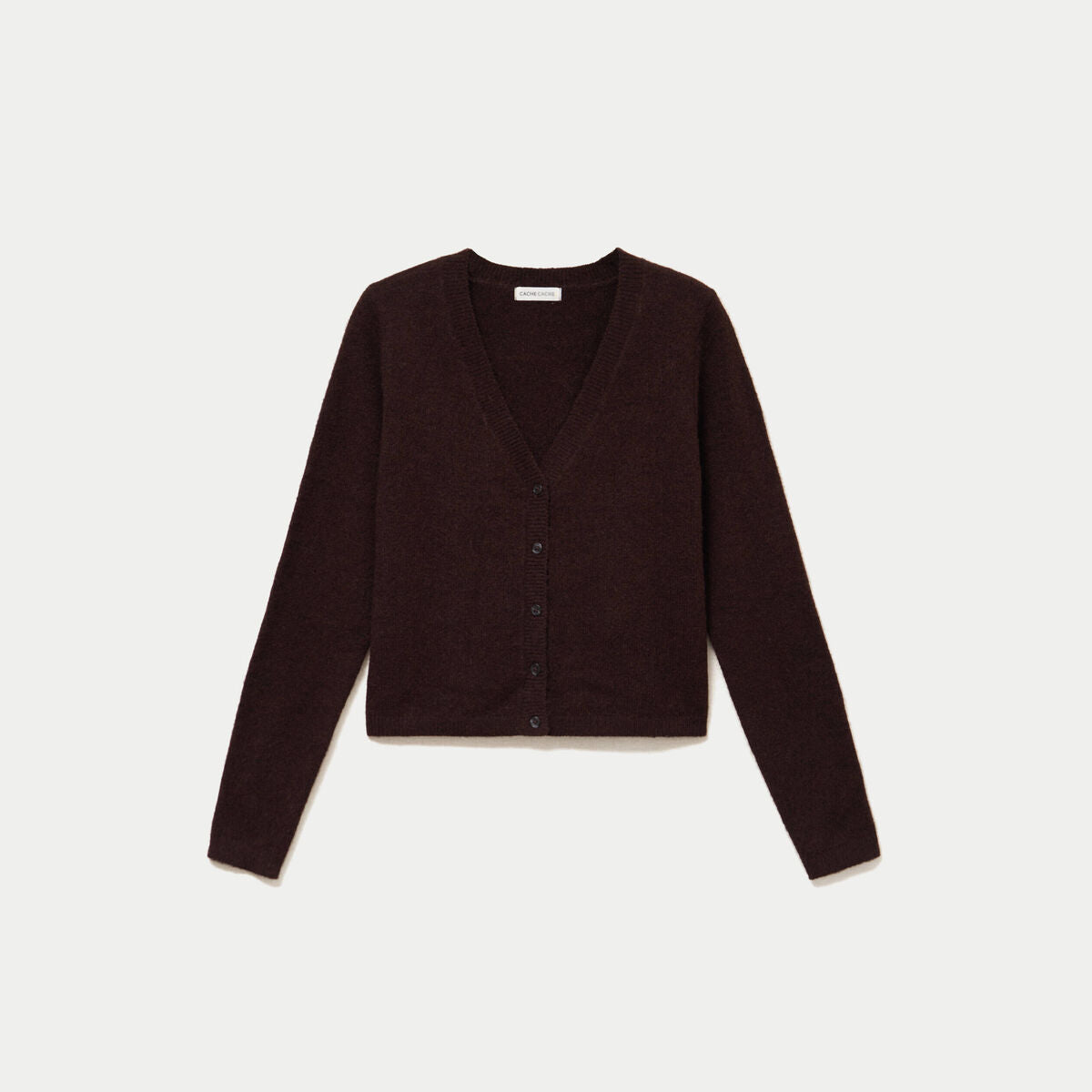 Gilet col v manches longues marron foncé femme