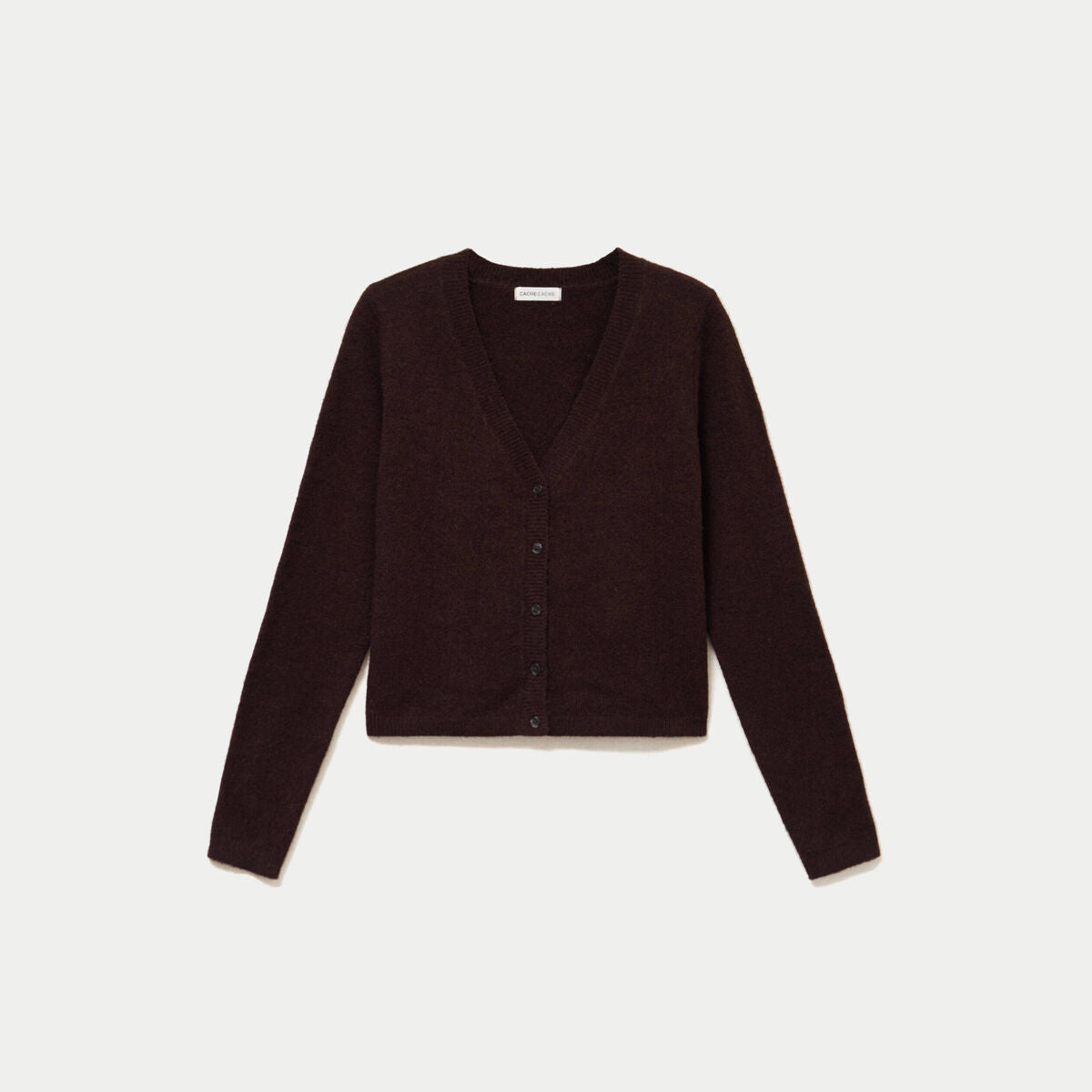Gilet col v manches longues marron foncé femme