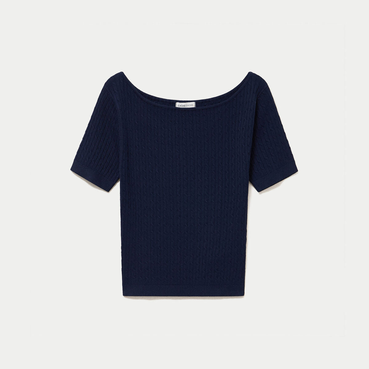 Pull ajusté court col bateau bleu marine femme