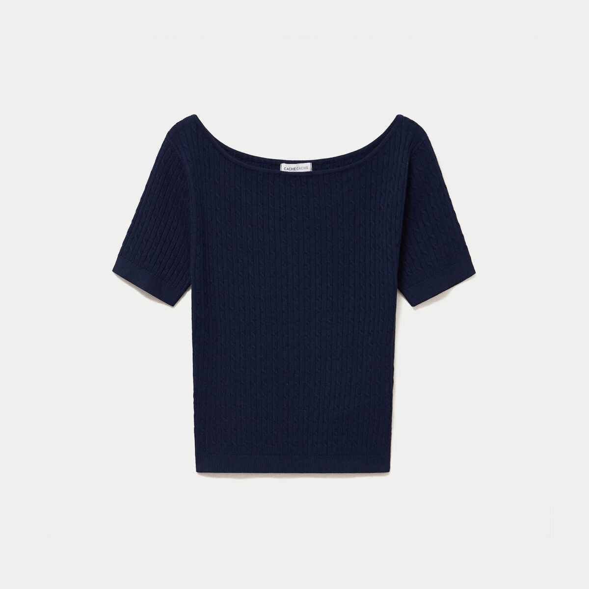 Pull ajusté court col bateau bleu marine femme