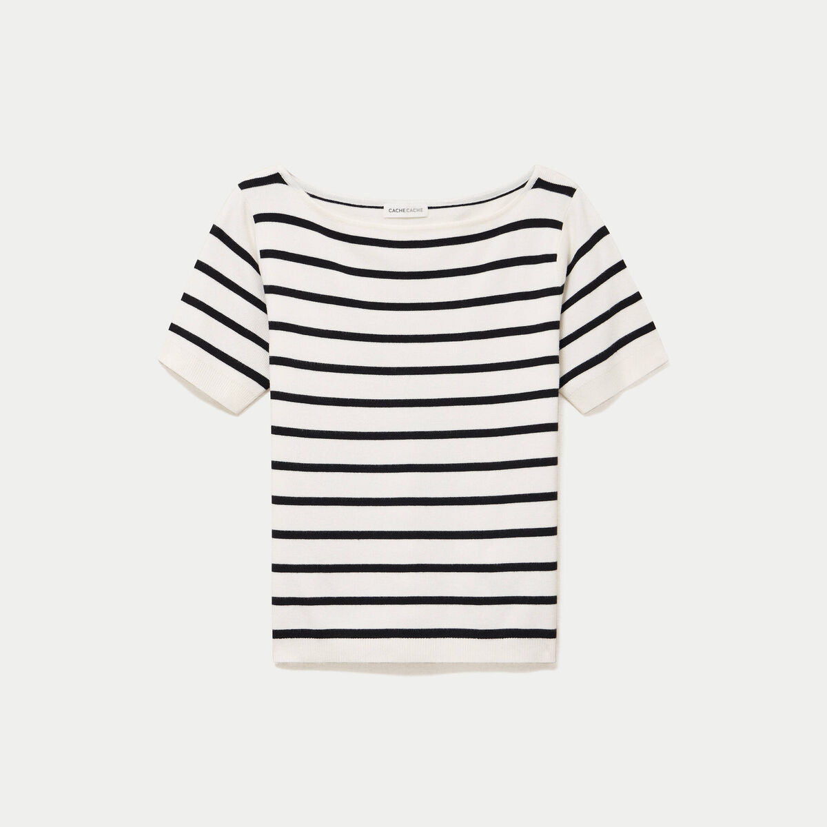 Pull ajusté court col bateau blanc femme
