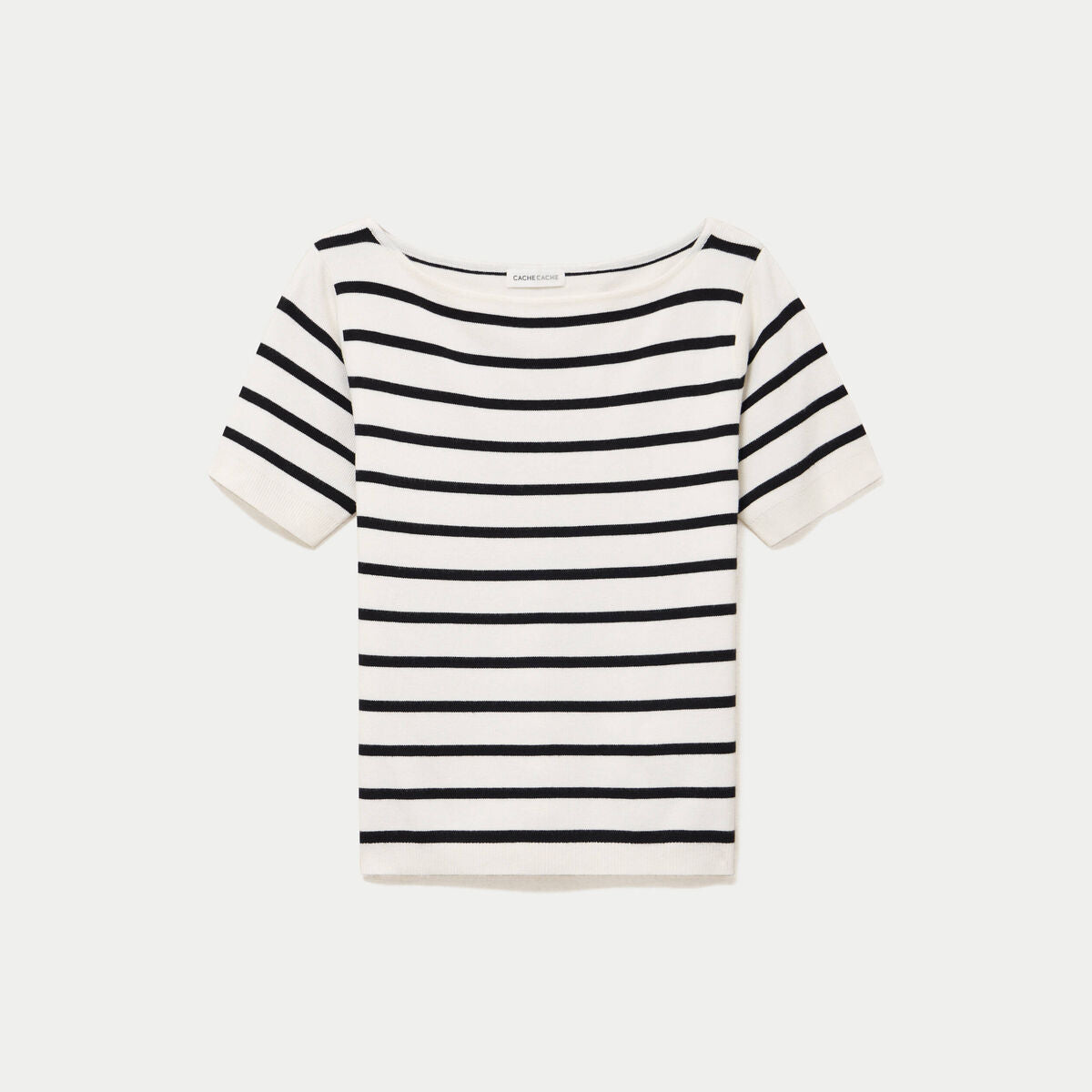 Pull ajusté court col bateau blanc femme