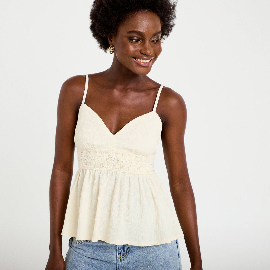 Débardeur détail crochet ecru femme